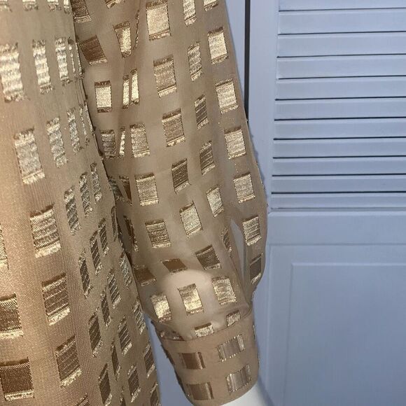 Vintage 90’s Gold Sheer Long Sleeve Button Down Shirt with Matching Gold Sleevel - Picture 7 of 13